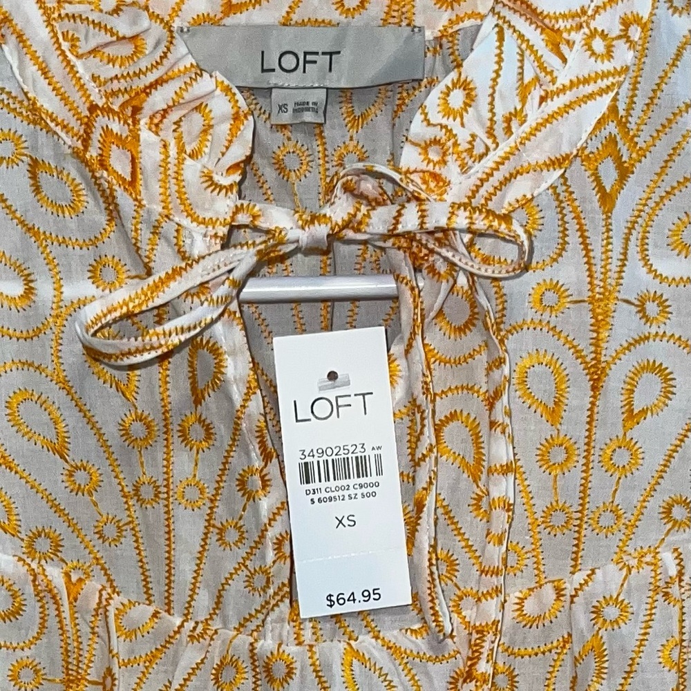 LOFT Women's White and Yellow Blouse - Picture 5 of 6